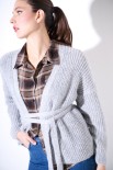 CARDIGAN INCROCIO KIMONO FILO LUREX GRIGIO MEDIO