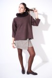 MAGLIA MANTELLA CON COLLO PELLICCIA MORO