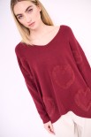 MAGLIA OVER SCOLLO V CON CUORI PELLICCIA VINO