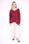MAGLIA OVER SCOLLO V CON CUORI PELLICCIA VINO